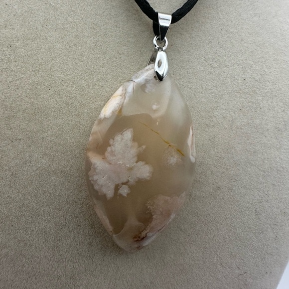 Flower Agate Pendant on Satin Rope - Picture 6 of 9
